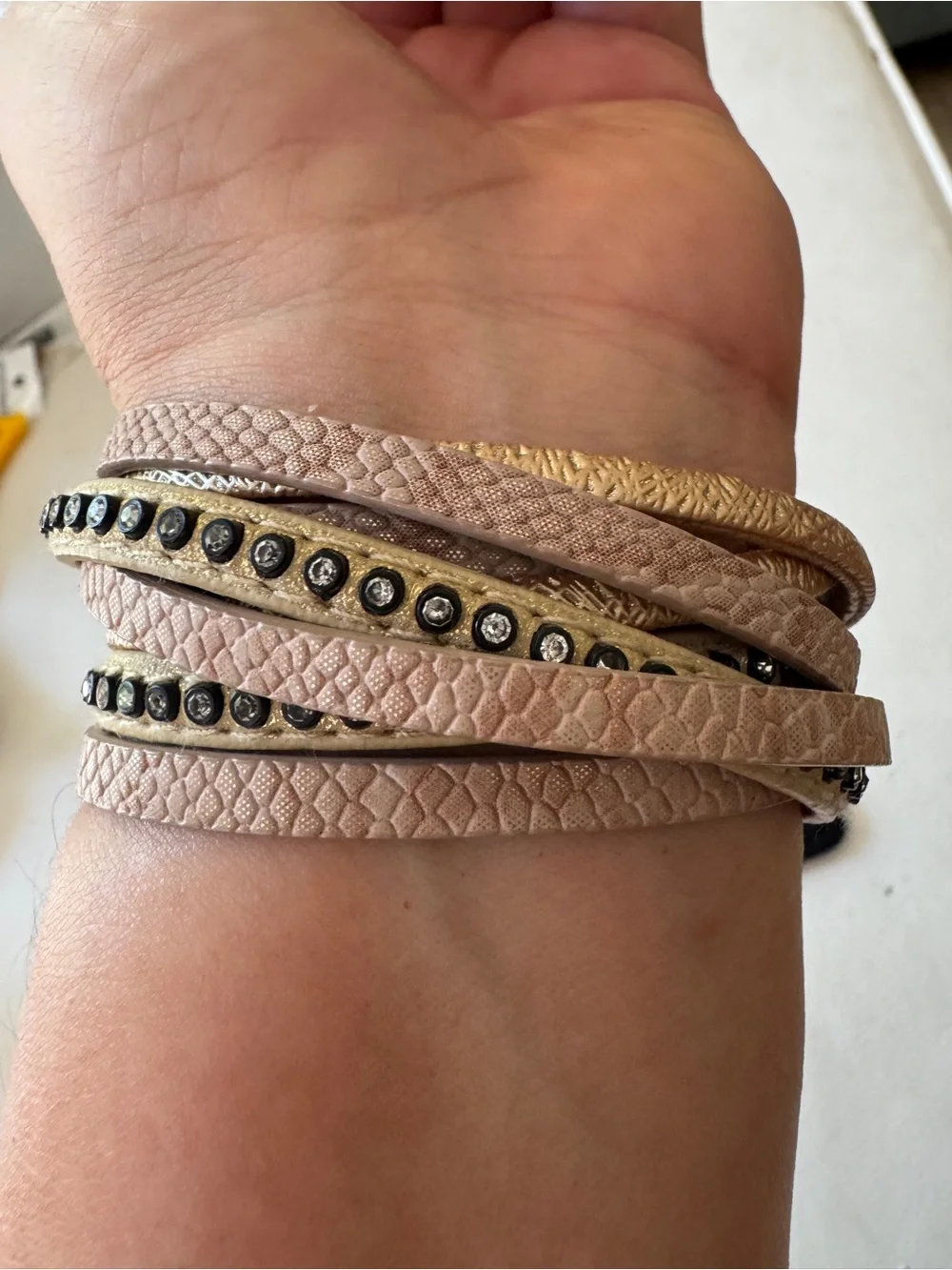 Wrap-Around Leather & Crystal Bracelet - Boho Glam